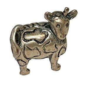 Silvertone Cow Charm Bead for Charm Bracelet Necklace Jewelry